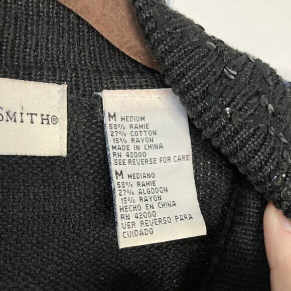 Vintage Jaclyn Smith Black Knit Sequin Beaded Bow Collared Coquette Cardigan - Picture 4 of 7